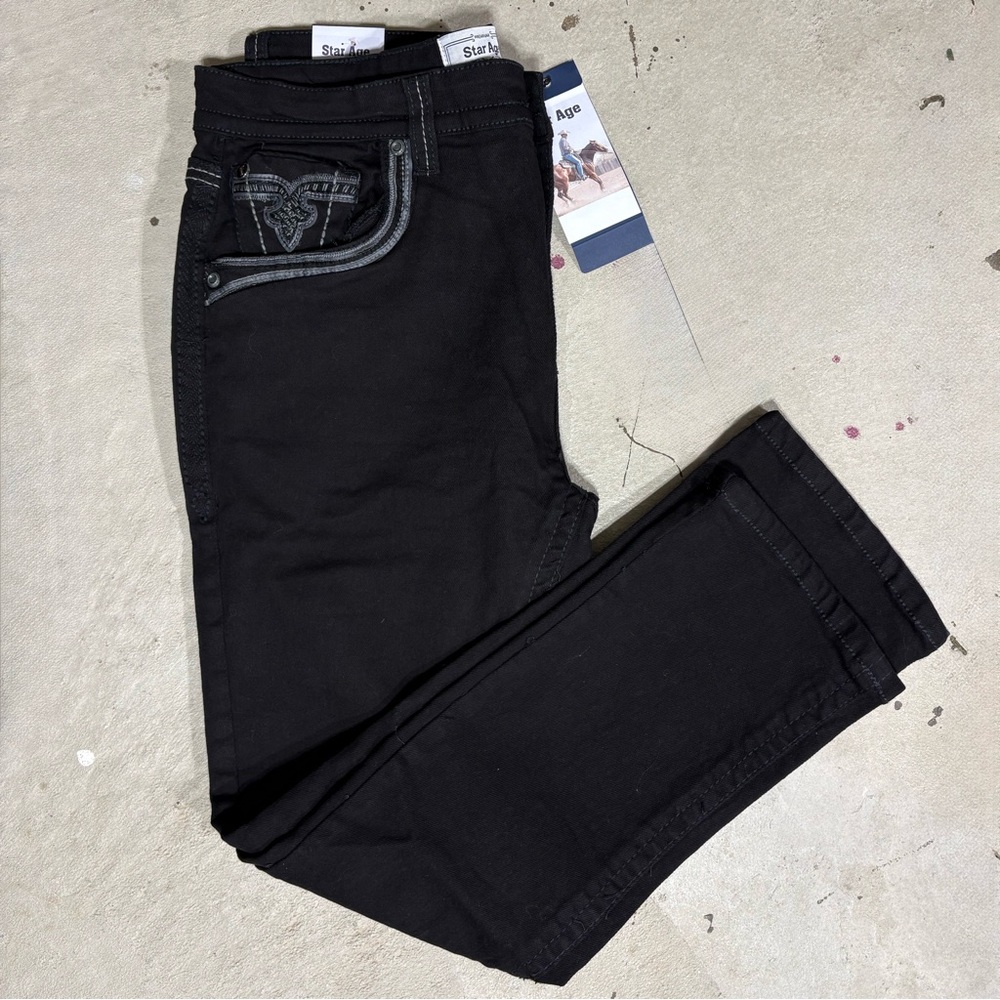 Star Age Original Premium Black Denim Jeans 40 X 32 Zip Fly Button Close NWT